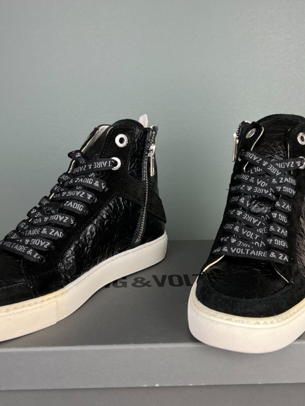 Zadig & Voltaire High Flash Wrinkle Sneakers Size 36 Black Leather High Top - Picture 9 of 9